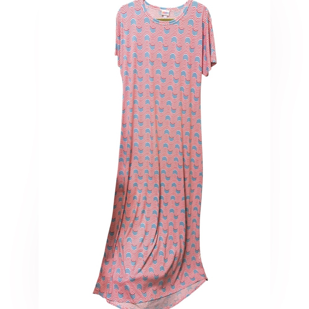 LuLaRoe Red and Blue Wave Pattern Maxi Dress Sz Large American Flag